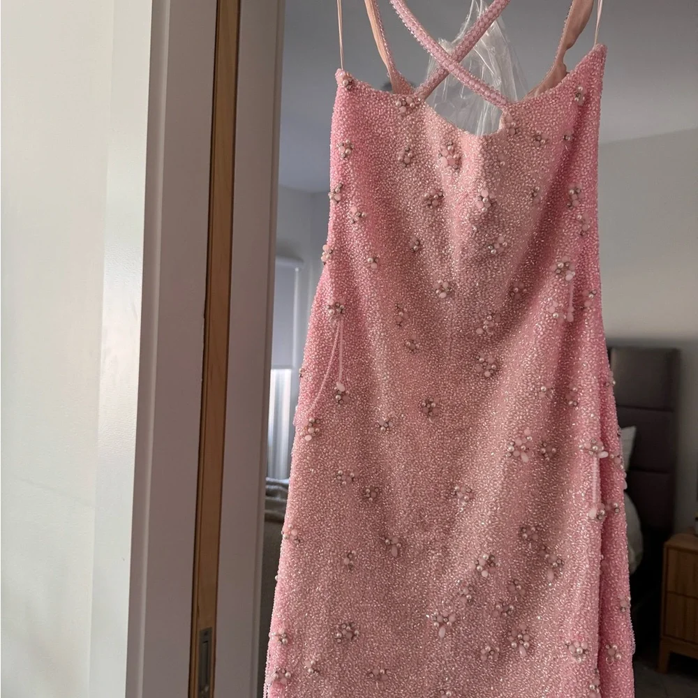 Clio Peppiatt Embellished stretch-mesh mini dress, baby pink - Picture 6 of 11